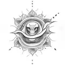 snake, dagger, sun, flowers, dots tattoo design idea