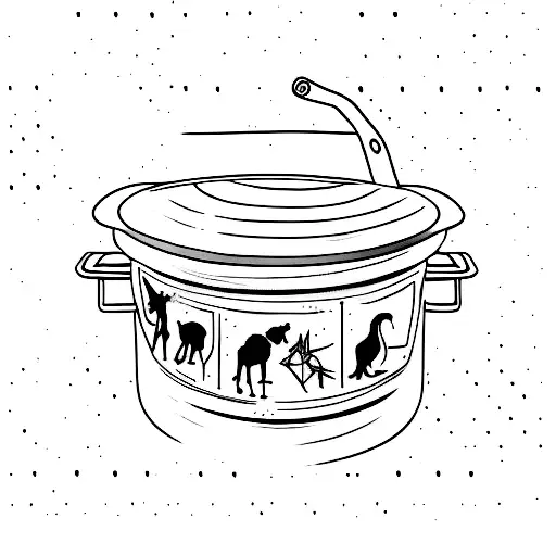 A minimalist tattoo of a cooking pot with various animal silhouettes inside tattoo design idea