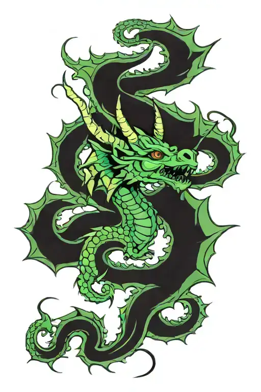 Green Dragon,Female,Green eyes,Black Horns,Green Dragon Wings with Black Wing Web tattoo design idea