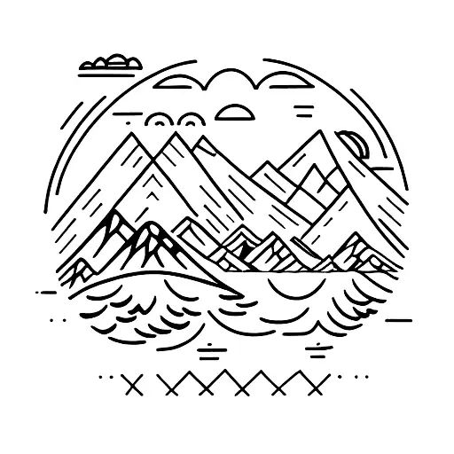 canoe and mountains tattoo design idea