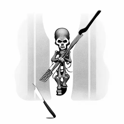 Grim reaper holding a skateboard with surgical tools as the wheels tattoo design idea