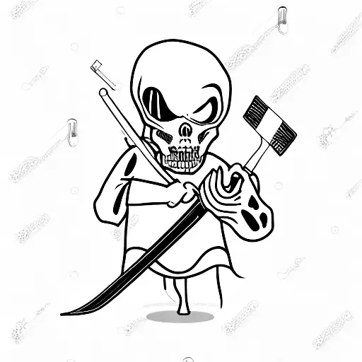 Grim reaper holding a skateboard with surgical tools as the wheels tattoo design idea