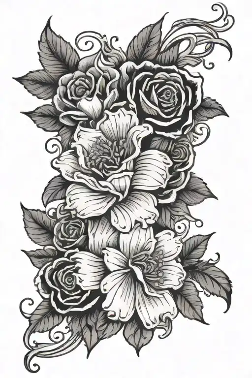 Birthday flowers intertwined tattoo design idea