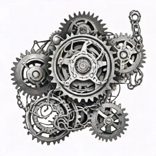 A half sleeve tattoo featuring a mix of industrial gears, chains, and barbed wire, symbolizing the heavy and gritty nature of the underground world tattoo design idea
