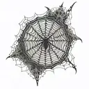 An intricate spider web with a spider crawling out of a half sleeve tattoo on the elbow, incorporating elements of underground culture tattoo design idea