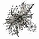 An intricate spider web with a spider crawling out of a half sleeve tattoo on the elbow, incorporating elements of underground culture tattoo design idea