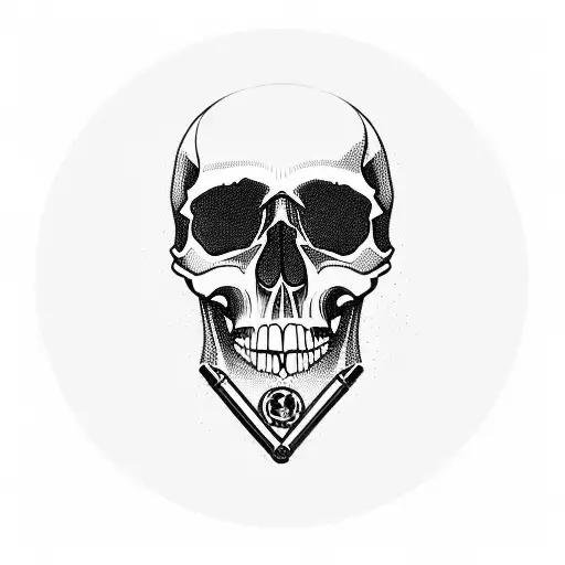 skull with sniper rifle and 50kill symbol with the text pas de cartier tattoo design idea