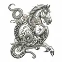 A Rearing Horse protecting a Snake, a Mouse, 2 small dogs tattoo design idea