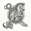 A Rearing Horse protecting a Snake, a Mouse, 2 small dogs tattoo design idea
