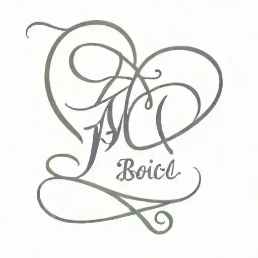 the name Rocio in calligraphy with a heart surrounding it that starts from the final letter o tattoo design idea