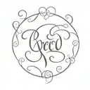 the name Rocio in calligraphy with a heart surrounding it that starts from the final letter o tattoo design idea