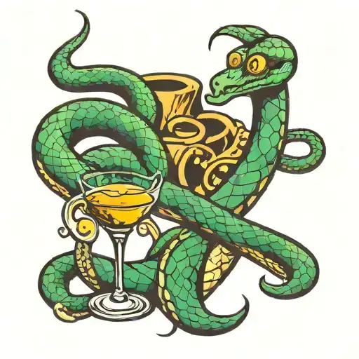 snake in old fashion with cocktail glass tattoo design idea