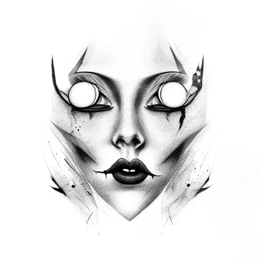 A hauntingly beautiful portrait of a vampire with blood-red lips and mesmerizing eyes tattoo design idea