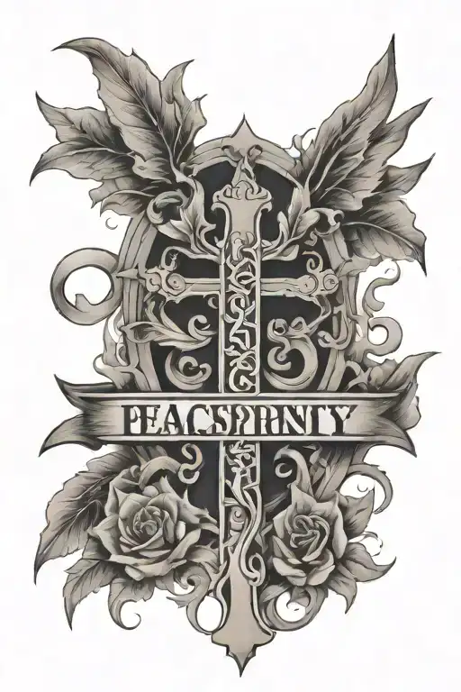 A cross tattoo with the words peace prosperity patience  tattoo design idea