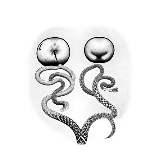 black and white tree with one apple and a snake tattoo design idea