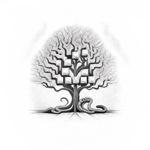 large tree with one apple and a snake tattoo design idea
