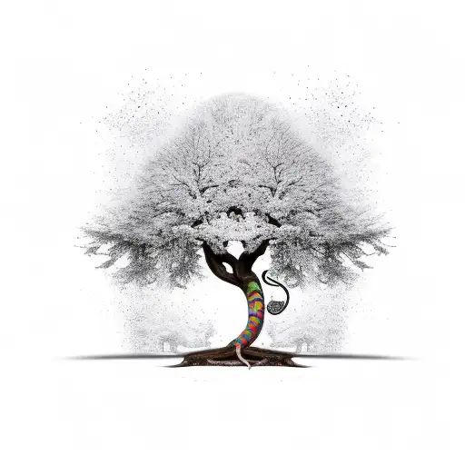 large tree with one apple and a snake tattoo design idea