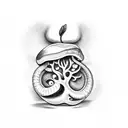 large tree with one apple and a snake tattoo design idea