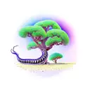 large tree with one apple and a snake tattoo design idea