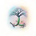 large tree with one apple and a snake tattoo design idea