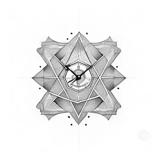 pyramids and clock tattoo design idea