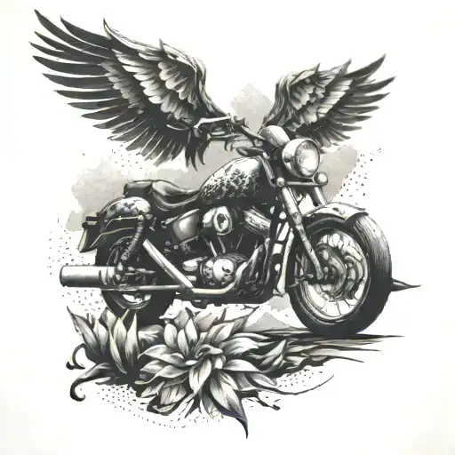 An abstract tattoo representing the freedom of riding a motorcycle through the mountains tattoo design idea