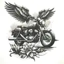 An abstract tattoo representing the freedom of riding a motorcycle through the mountains tattoo design idea