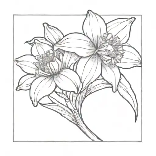 daffodil and aster flower with stem tattoo design idea