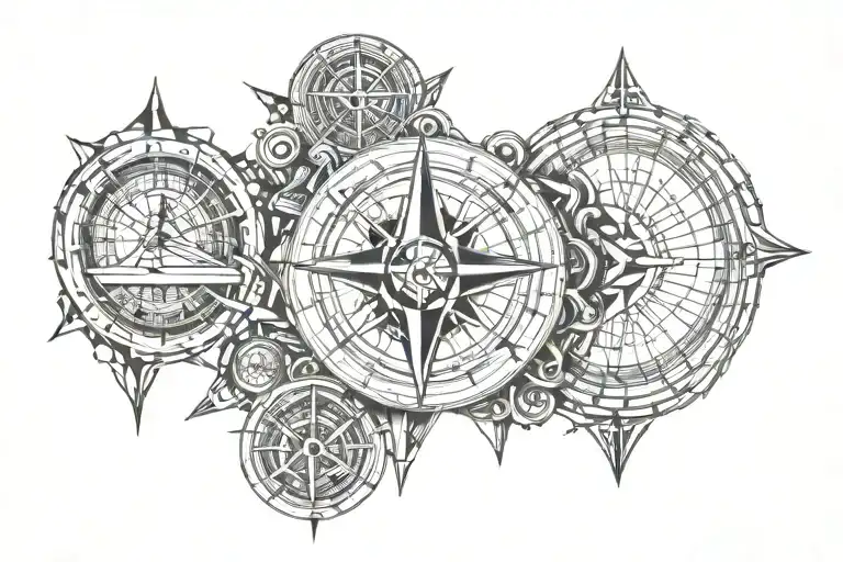 nautical square and compass surrounded tattoo design idea