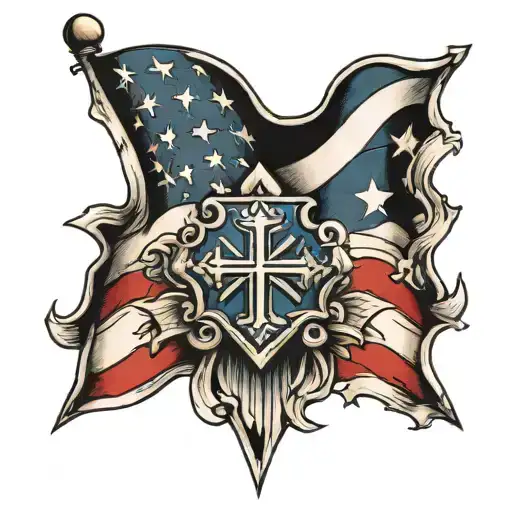 diamon with cross American flag and checkered flag  tattoo design idea