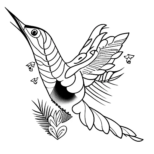 jamican humming bird with hibcus floor and outline of jamica  tattoo design idea