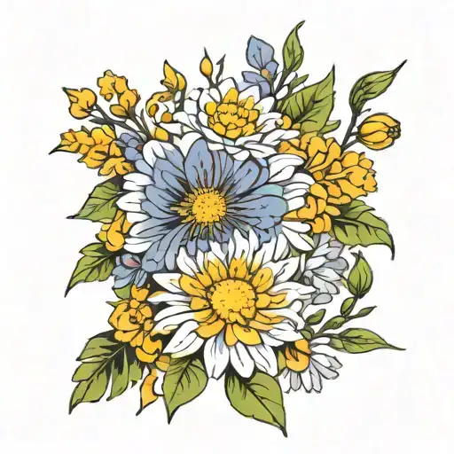 Aster and Marigold flowers tattoo design idea