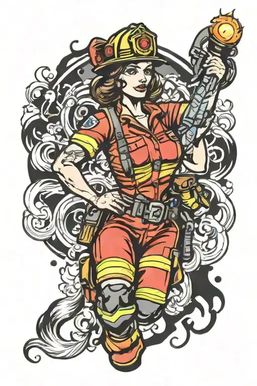 firefighter pinup girl tattoo design idea