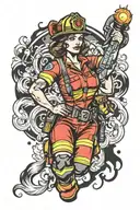 firefighter pinup girl tattoo design idea
