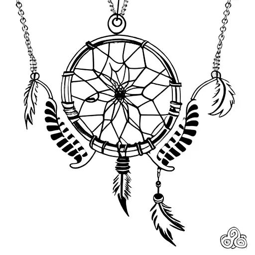 A minimalist design of a cat wearing a dreamcatcher necklace tattoo design idea