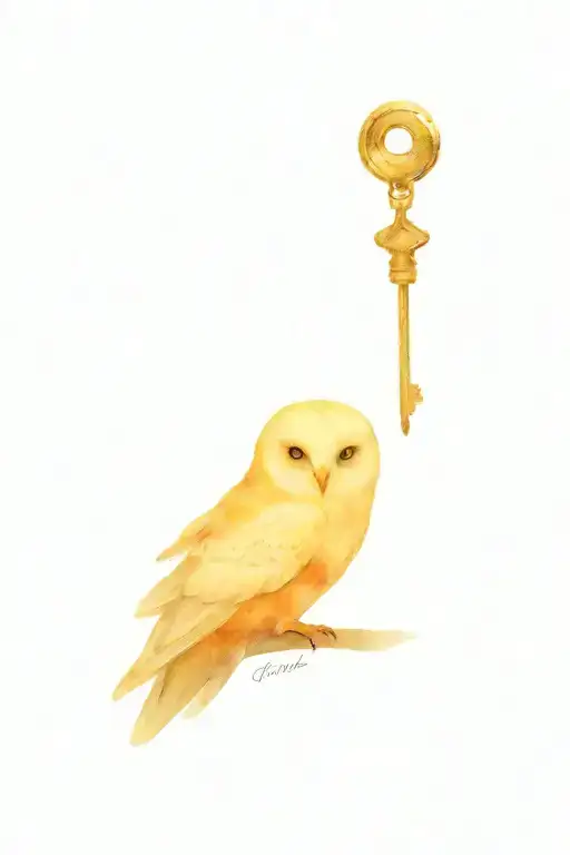 Hedwig with small gold key design tattoo design idea