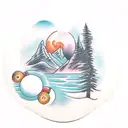 three circles with the forest, the sea and the mountains tattoo design idea