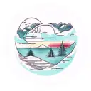 three circles with the forest, the sea and the mountains tattoo design idea