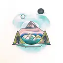 three circles with the forest, the sea and the mountains tattoo design idea