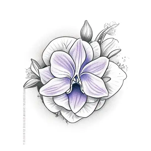 Fine line style, a few violet (viola) flowers tattoo design idea