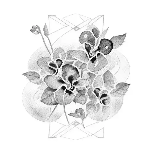 watercolor style, small bouquet of violet (viola odora) flowers tattoo design idea