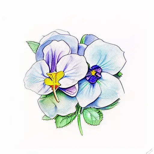 Fine line and watercolor style, a few viola odora flowers in a bouquet tattoo design idea