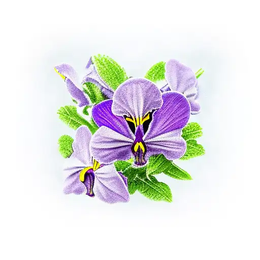 Triangular bouquet of violet (viola odora) flowers tattoo design idea