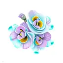 3 viola odora flowers in a triangular shape, pastel colors tattoo design idea