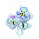 3 viola odora flowers in a triangular shape, pastel colors tattoo design idea