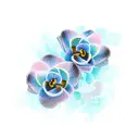 3 viola odora flowers in a triangular shape, pastel colors tattoo design idea