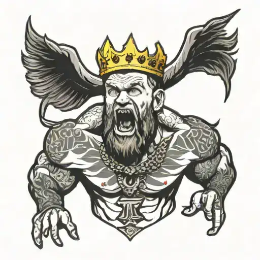 conor mcgregor chest tattoo without gorilla, with bull with king crown, tattoo design idea