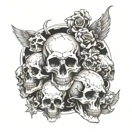 2000 aesthetic skulls surrounded tattoo design idea