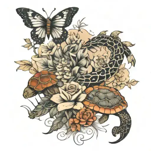 spine tattoo fine line flowers turtles horses butterflies tattoo design idea