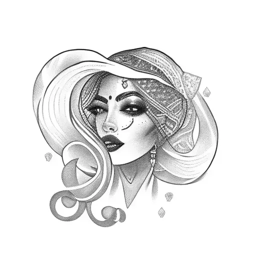 A blackwork tattoo combining elements of Katrina and Mexican culture tattoo design idea